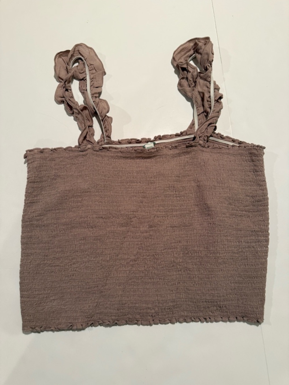 aerie Smocked Ruffle Strap Crop Top - Brown Taupe